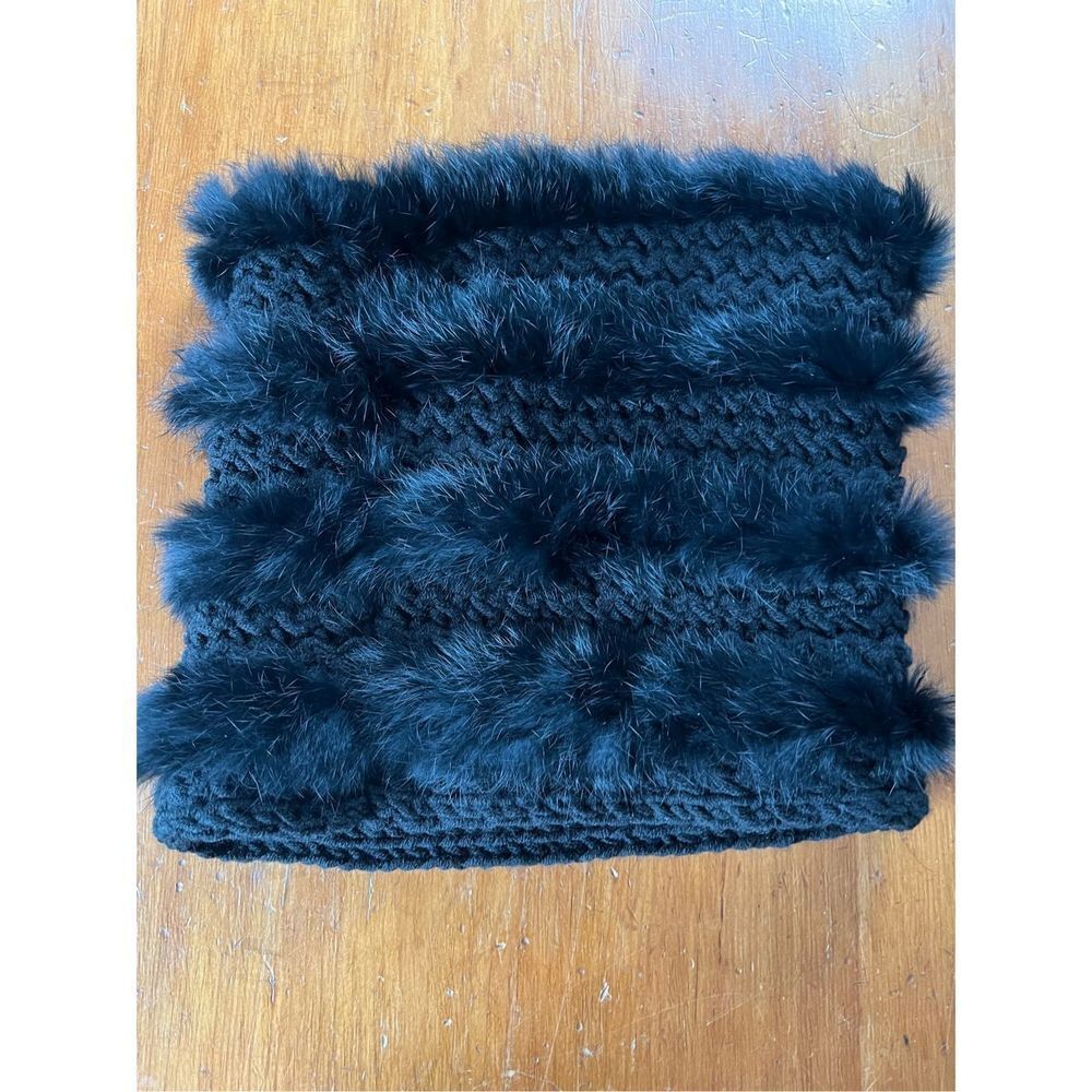 Buji Baja black fur and knit striped neckwarmer